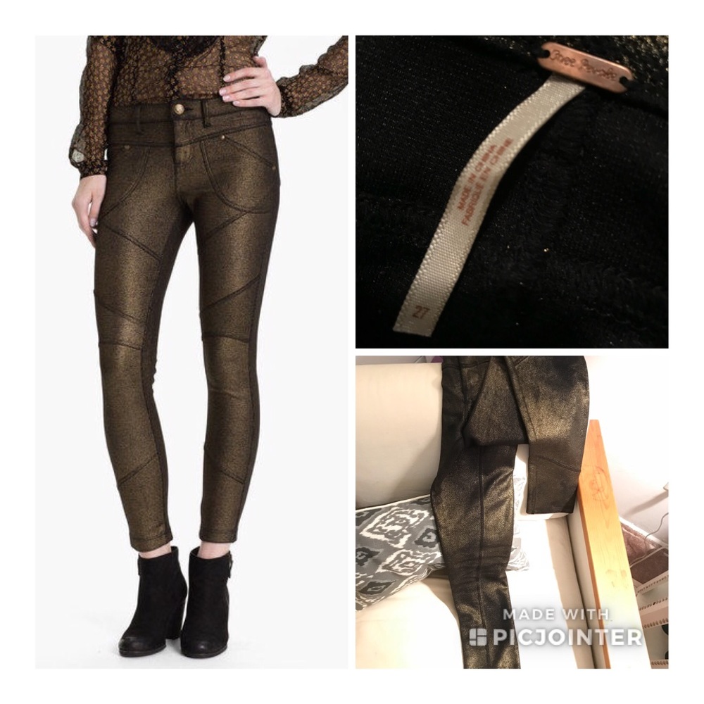 Free People Gold Moto Pants/Jeans Size US 27